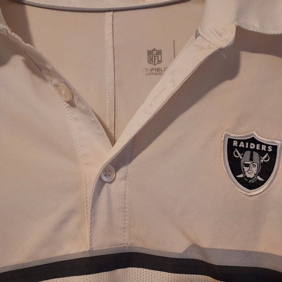 Nike DRI-FIT Raiders Polo Shirt Mens M White Gray Black Stripe Logo NFL On Field - Picture 4 of 13